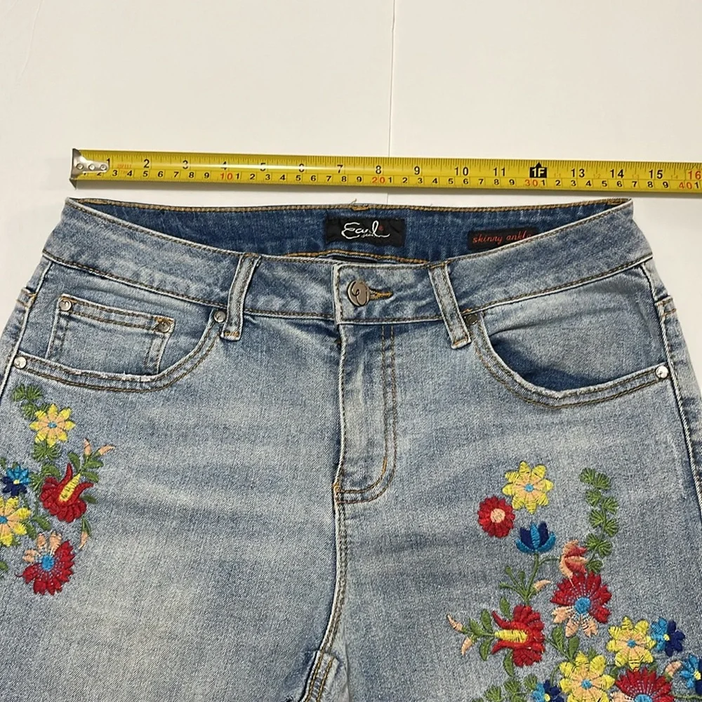 Earl Jeans Embroidered Ankle Skinny Denim Jeans Pant Sz 8 - Picture 14 of 17
